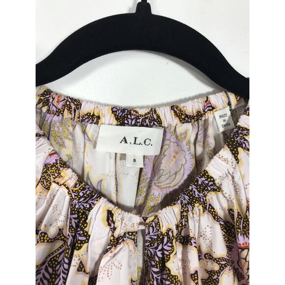 A.L.C. Adelaide Puff Sleeve Short Dress Cotton Poplin Sunflower Mini - Picture 3 of 9